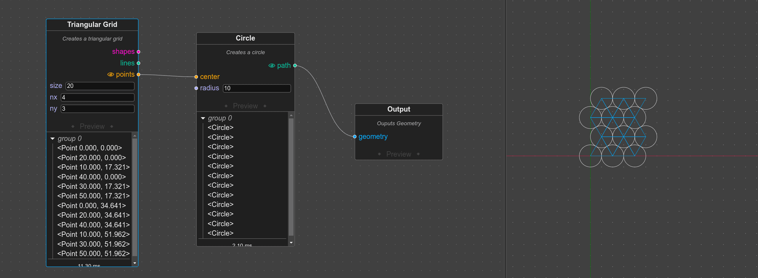 Circle Node with Grid input and preview panels open